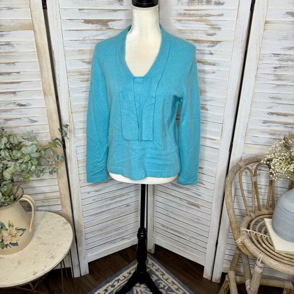 CASHMERE CHARTER CLUB LUXURY Women's Medium 100% Cashmere Sweater Turquoise Blue - Picture 13 of 13